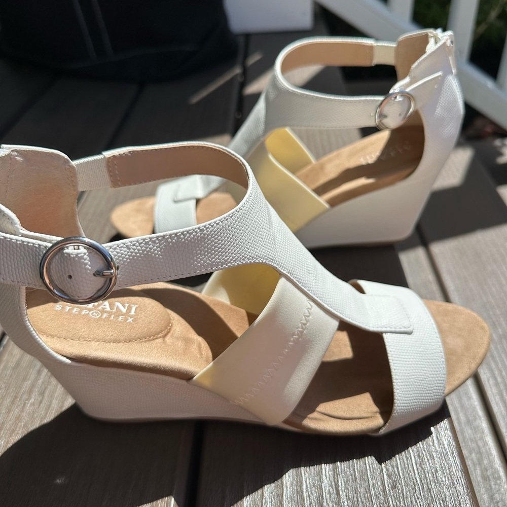 Alfani White and Cream Wedge Sandals for Women Strappy Open Toe